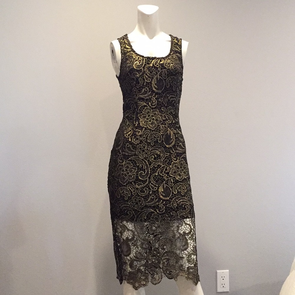 Black and gold lace dress
